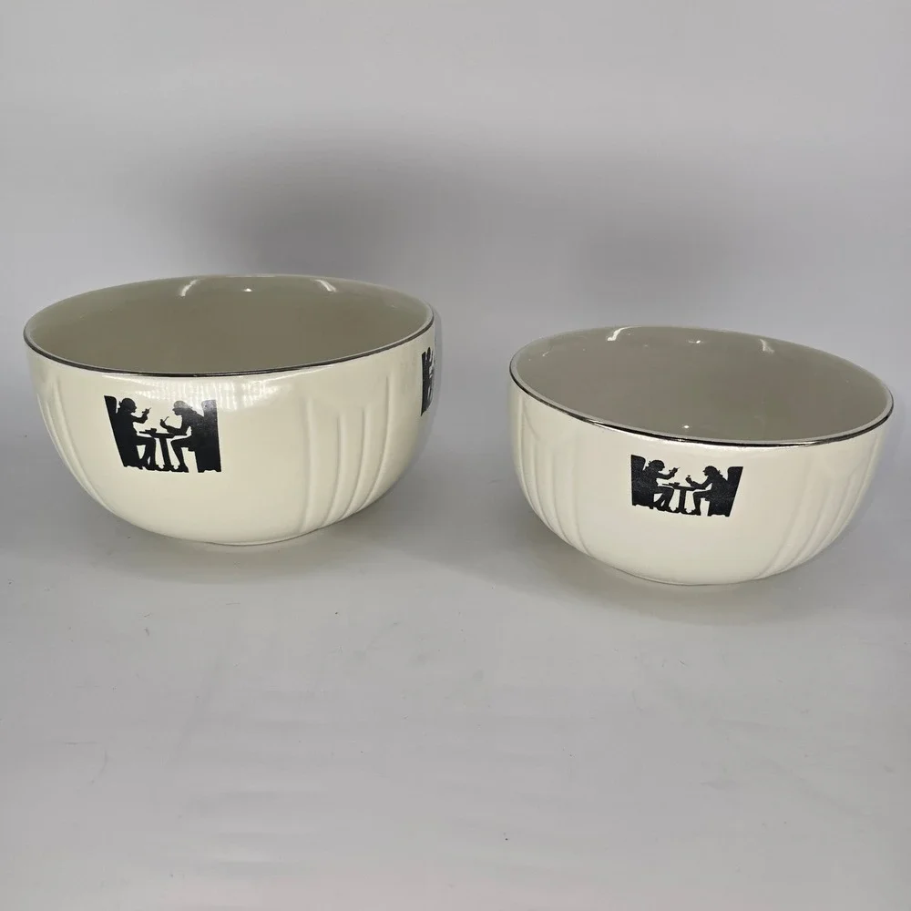 Vintage Halls Superior Kitchenware Silhouette Mixing Bowls Set 2 Silver Trim USA